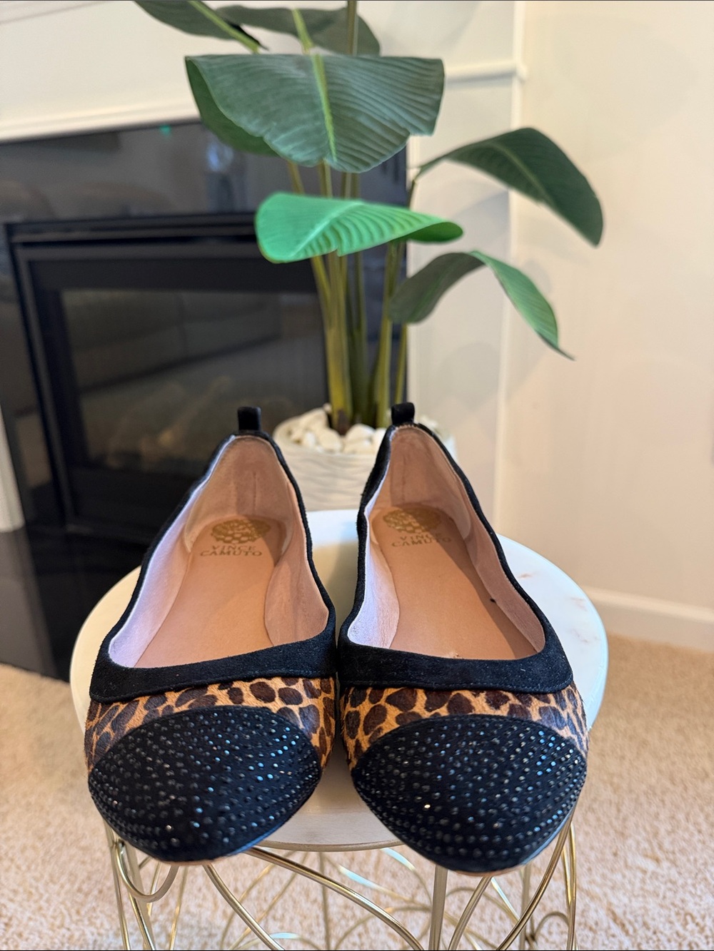 Vince Camuto Leopard and Black Studded Ballet Flats